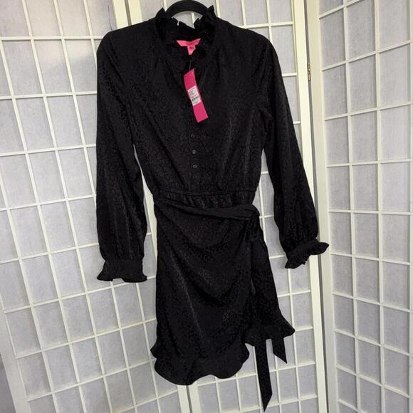 Lilly Pulitzer Dresses & Skirts - LILLY PULITZER Abriana Sexy Classy Black Leopard Woven Wrap Dress Ruffle Ribbed